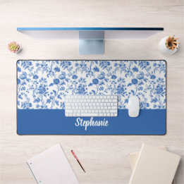 Azul Branco Floral Vintage Nome Personalizado