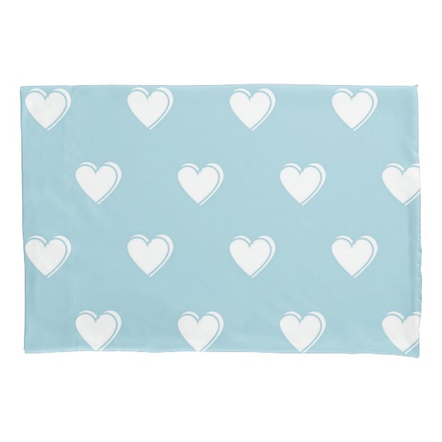Azul Branco Fofo Simples Padrão de Coração  (Frente)