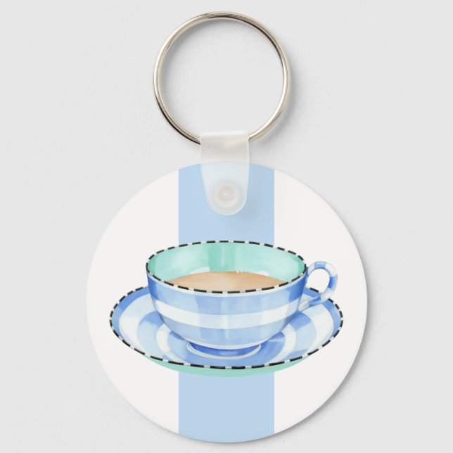 Azul branco Teacup Chaveiro (Frente)
