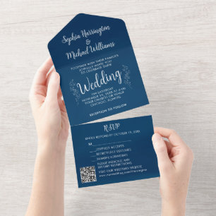 Azul branco tudo em um Convite de casamento botâni
