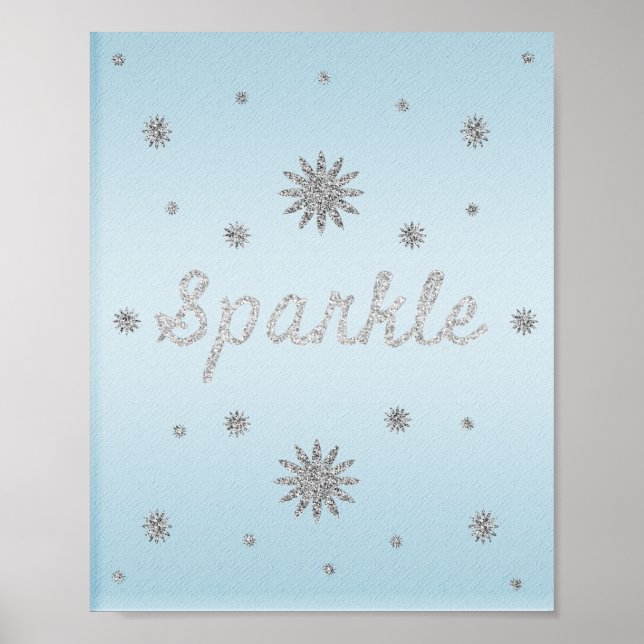 Azul brilhante com Poster de brilho prateado (Frente)