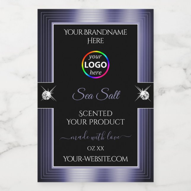 Azul brilhante, preto e luxuoso, com etiqueta de p (Rótulo Único)