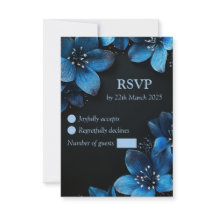 Azul-brusco RSVP de casamento escuro flores azuis