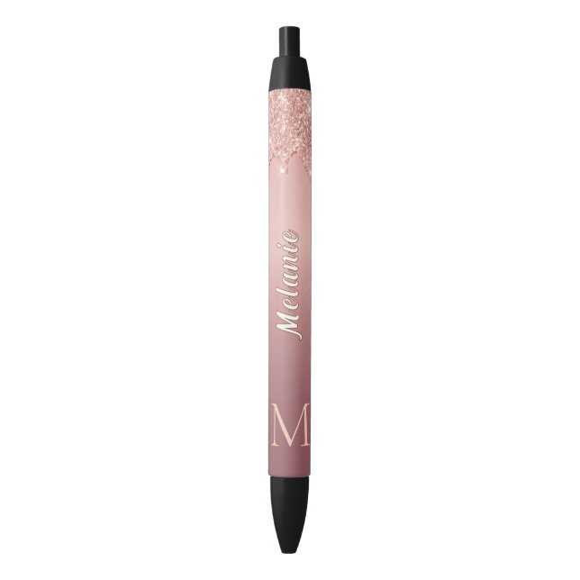 Azul Caneta Brilho Dourado Rosa Personalizada Nome e Le (Frente Vertical)