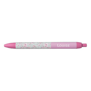 Azul Caneta Nome Personalizado Rosa Vintage