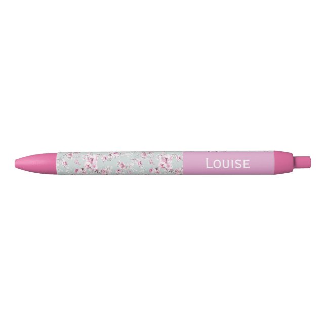 Azul Caneta Nome Personalizado Rosa Vintage (Frente)