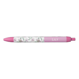 Azul Caneta Personalizada com Nome Lírios Rosa