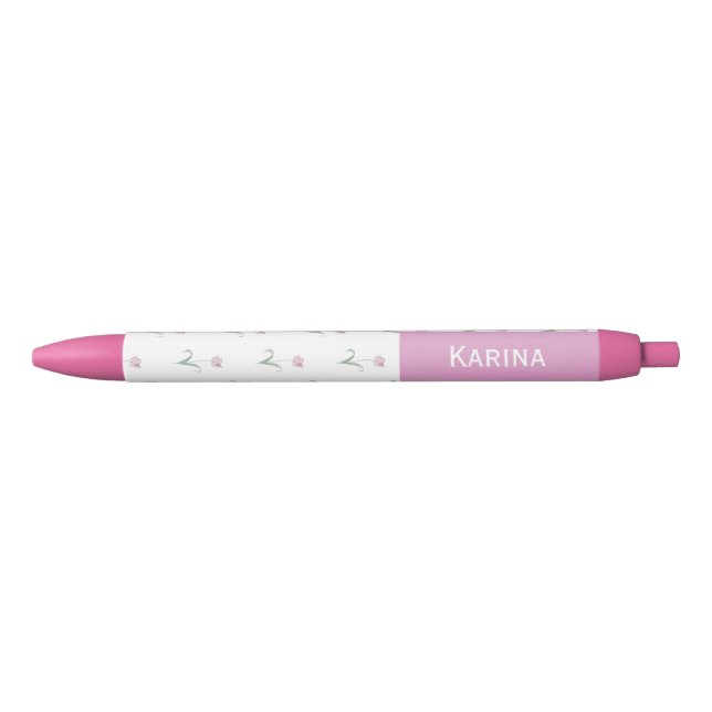 Azul Caneta Personalizada Nome Tulipas Rosa (Frente)