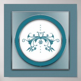 Azul/Cinza Elegante Sq Floral. Impressão