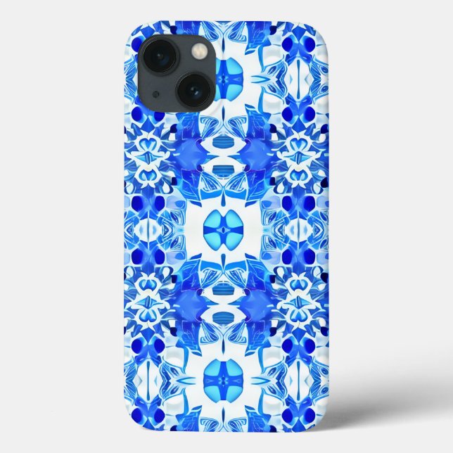 Azul Cobalto e Branco Padrão de Azulejo em Batik (Verso)