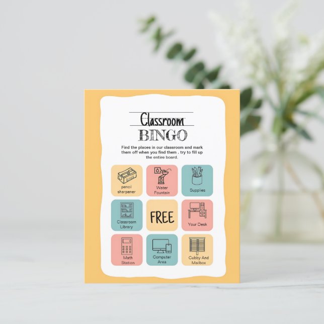 Azul colorido e amarelo ✏️ gráfico 🏫 cartão de bi (Em pé/Frente)