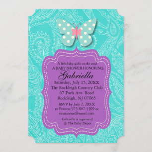 Azul com Chá de fraldas de Borboleta Convite