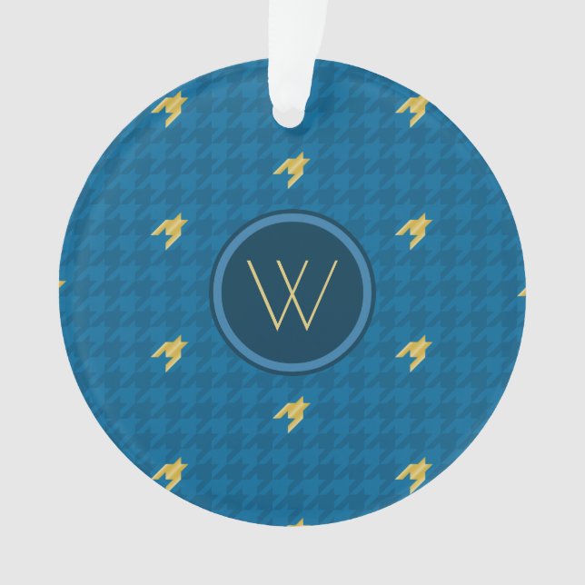 Azul com Ornamento de Houndstooth de Destaque Dour (Frente)