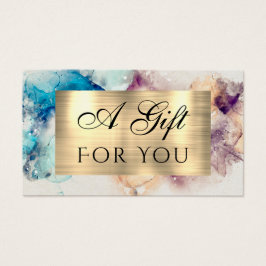 Azul, cor d'água roxa e cartão-presente dourado