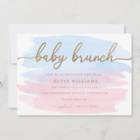 Azul Cor-de-água rosa Dourada Bebê Convite Brunch