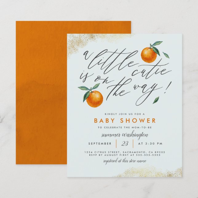 Azul De Orçamento Um Pequeno Chá de fraldas Laranj (Frente/Verso)