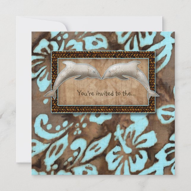 Azul do casamento de praia do golfinho do convite (Frente)