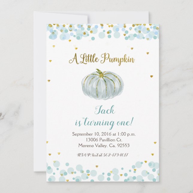 Azul Dourado Nossa Abóbora está virando um Convite (Frente)