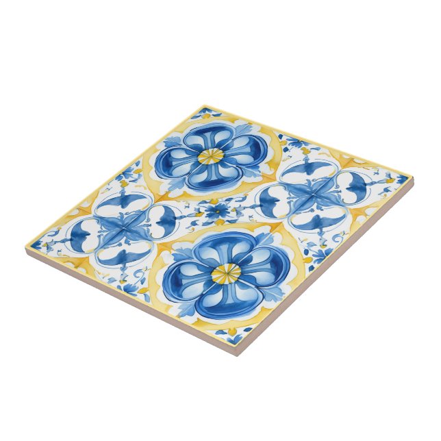 💛 💙 Azul e amarelo, floral de aquarela Azulejos (Lateral)