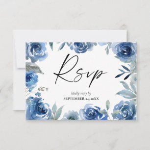 Azul e Azul Dusty Floral com Placa RSVP de Refeiç