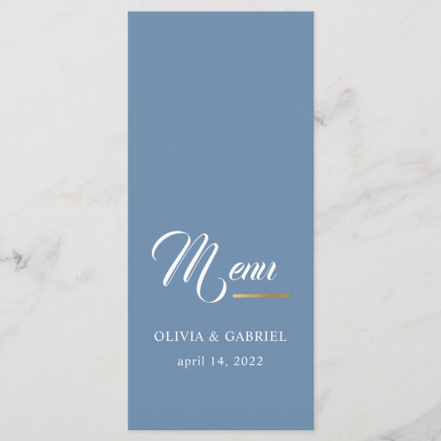 Azul e branco. Menu de janto de casamento Simples  (Frente)