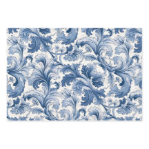Azul e Branco Renascença Acanthus Damask