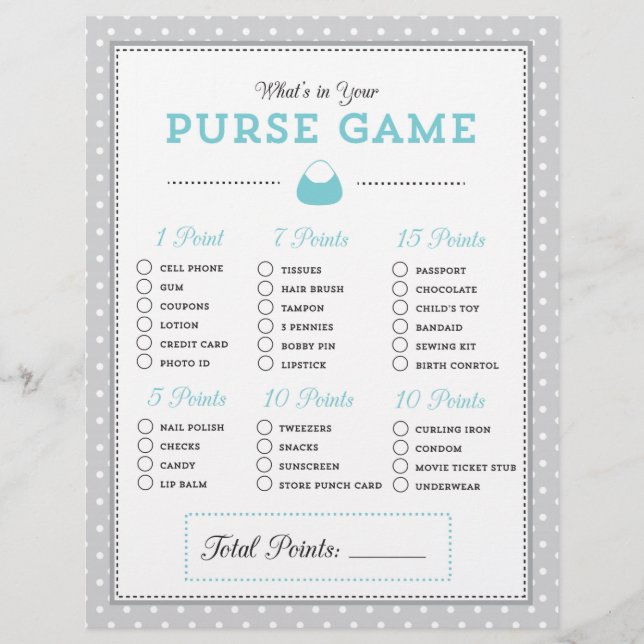 Azul e Cinza O que há na sua bolsa? Jogo (Frente)