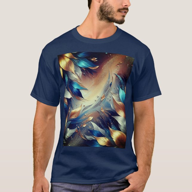 Azul e cobre deixam Abstrato T-Shirt (Frente)