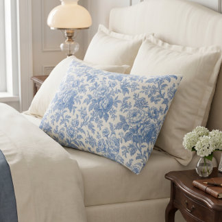 Azul e Creme Floral Toile de Jouy