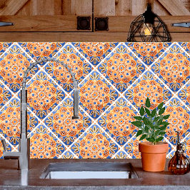 Azul e laranja geométricos do Azulejo cerâmico