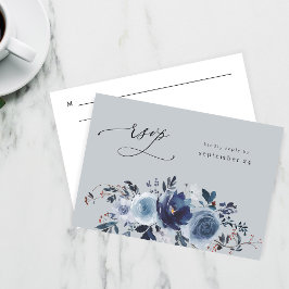 Azul e Marinho Floral com RSVP de Refeições - Cinz