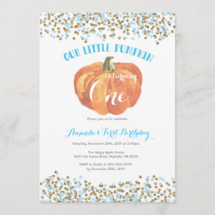 Azul e ouro do convite do aniversário da abóbora