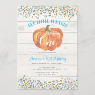 Azul e ouro do convite do aniversário da abóbora