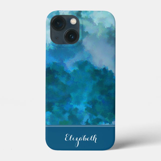 Azul e Verde Aquarela Moderna Monograma Personaliz (Verso)