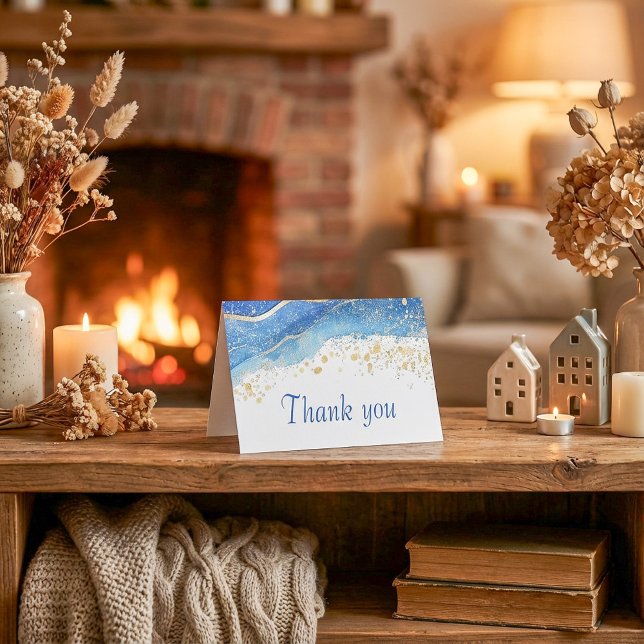 Azul elegante e Dourada Aquarela Obrigado (Elegant Blue and Gold Watercolor Thank You)