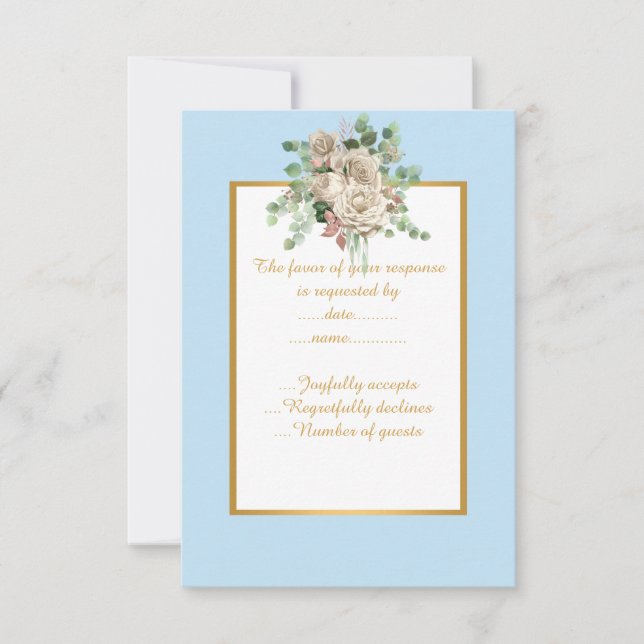 AZUL ELEGANTE FLORAL BRANCO RSVP PERSONALIZADO (Frente)