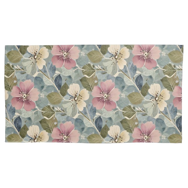 Azul empoeirado com Flores Mauvas e Brancas (Frente)