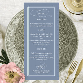 Azul Empoeirado Simples Elegante Menu de Casamento