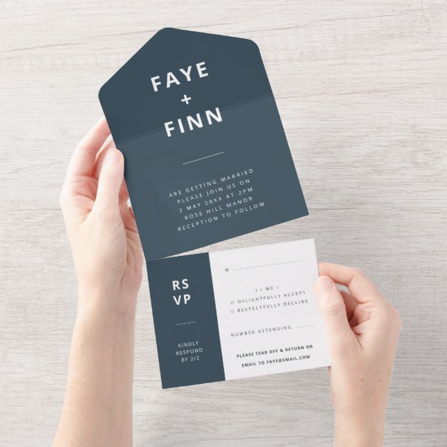 Azul Escandinavo Dusky | RSVP de Casamento Minimal (Tearaway)