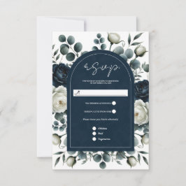Azul Escuro & Branco Moderno Floral Verde RSVP