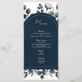 Azul Escuro e Branco Moderno Menu de Floral e Folh