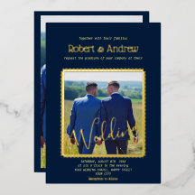 Azul Escuro Elegante e DOURADO - casamento gay