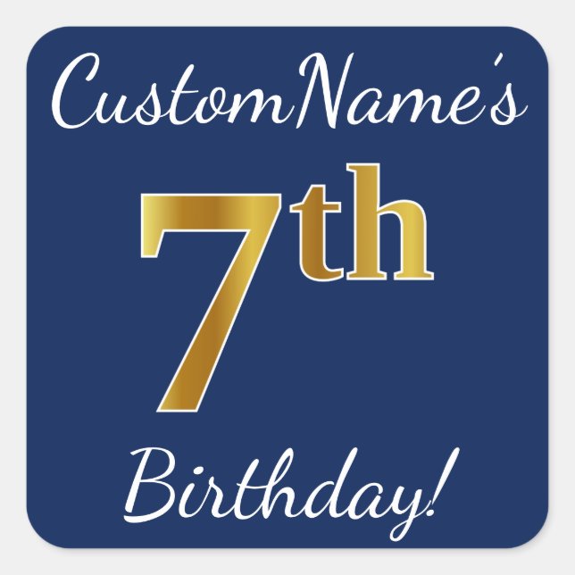 Azul, Faux Dourado 7 Birthday + Autocolante (Frente)