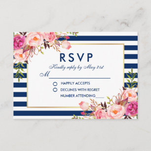 Azul floral do rosa da aguarela do casamento RSVP