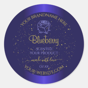 Azul Floral Etiquetas de Produto Suave Dourada Gli