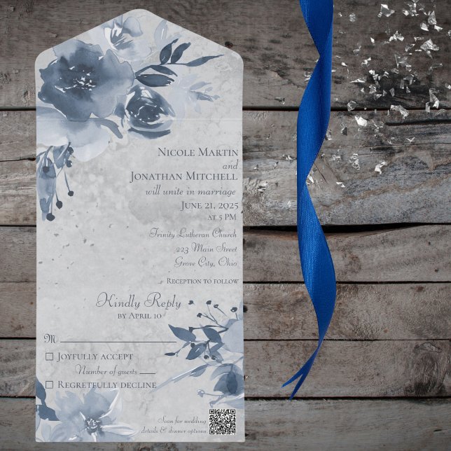 Azul Floral na Cinza Pálida Vestida com Código QR (Criador carregado)
