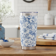 Azul Floral Toile Elegante Vintage
