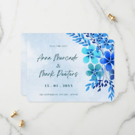 Azul Floral Watercolor Salvar a Data Convite
