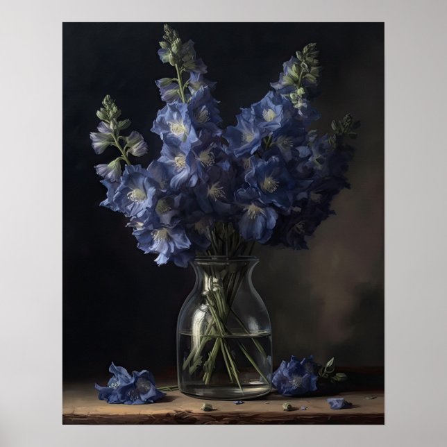 Azul Flores de Delfinium Impressão (Frente)