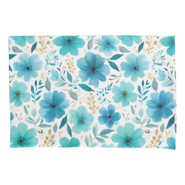 Azul Flores de Mola Vazio Borrente Aquarela Botâni (Frente)